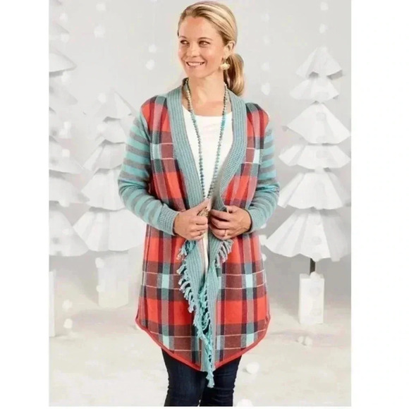 Matilda Jane Fall Plaid Long Open Front Cardigan Sweater M NWT - Picture 1 of 9